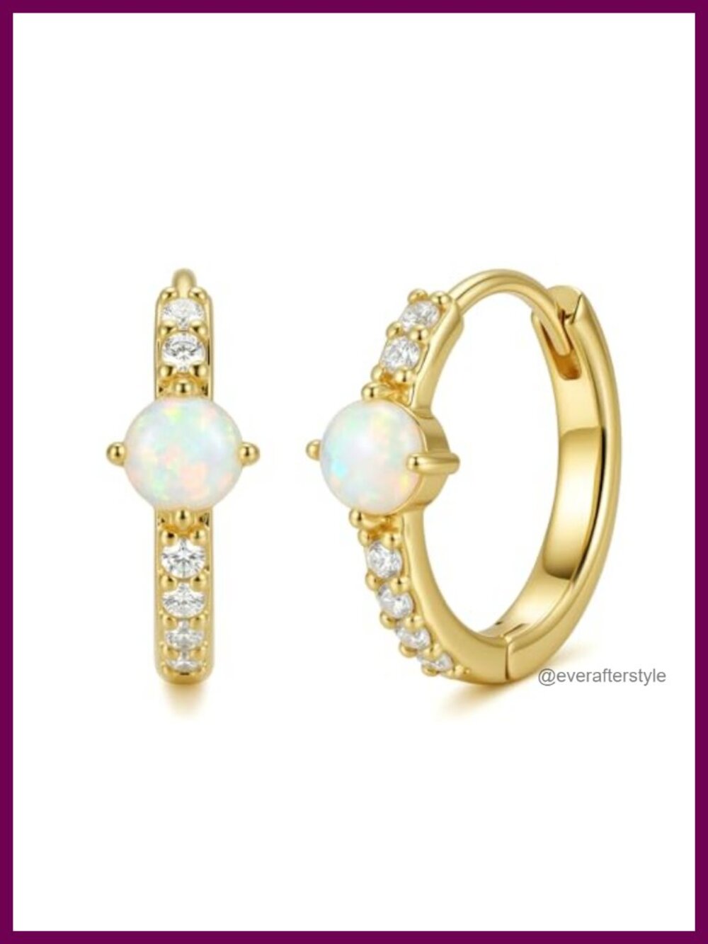 14K Gold Plated Opal Huggie Hoop Earrings Dainty Hypoallergenic 20mm CZ